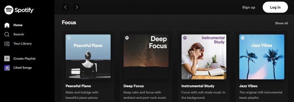 Spotify account on web application
